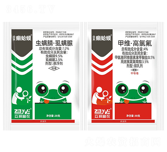 12%蟲螨腈·虱螨脲懸浮劑+4%甲維·高氯氟微乳劑-眾禾癩蛤蟆-眾邦益農